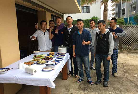 Students eating together